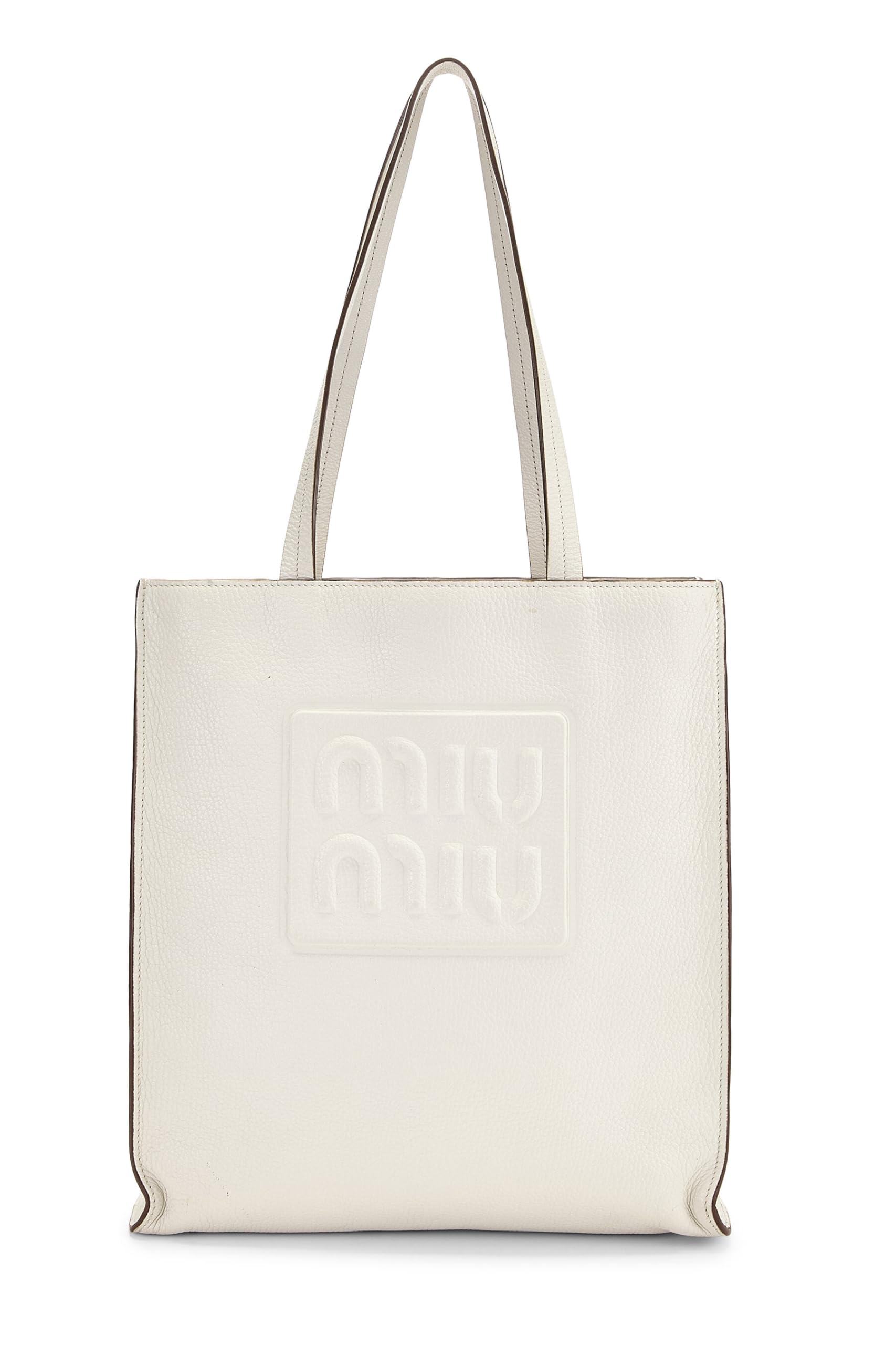 Amazon.com: Miu Miu, Pre-loved White Calfskin Embossed Logo Tote
